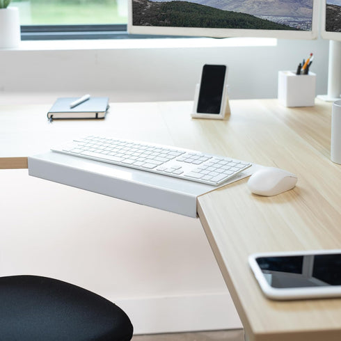 VIVO 17 inch Corner Desk Connector Platform for Mounting Under-Desk Keyboard Trays on L-Shaped Workstations, White, DESK-AC07SW