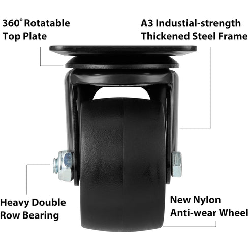 Finnhomy 3 Inch Caster Wheels Set of 4, Heavy Duty Low Profile Plate Swivel Casters, Black