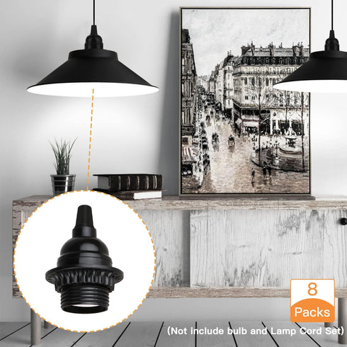 Zevnico 8 Pack E26 E27 Bulb Light Sockets, Black Medium Screw Base with Shade Ring, Retro Period Style Edison Lamp