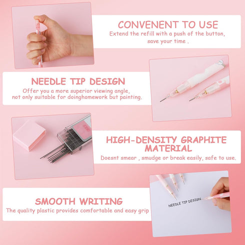 Cute Mechanical Pencil Set, 4 Pcs 0.5mm Kawaii Mechanical Pencils with 100 Pcs Replacement Refills for School Supplies