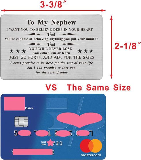 FALOGIJE Nephew Birthday Card Gifts from Aunt Uncle, Permanent Engraved Wallet Cards for Graduation Christmas Gifts