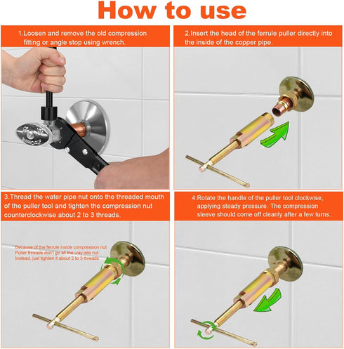 Ferrule Puller Tool for 1/2" Compression Fittings, Compression Sleeve Puller to Remove Nut Ferrule of Pipe 03943