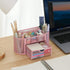EOOUT Pink Desk Organizer - Mesh Pen Holder with 8 Compartments and 1 Drawer for Office, Home, School