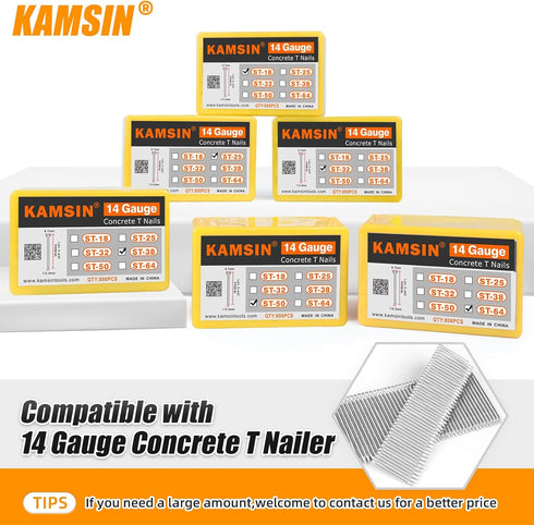 ST25 14 Gauge Concrete T Nails - 1'' Length Collated Nails, 800 PCS/BOX for Pneumatic T Nailer