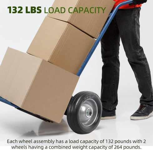 (2-Pack) AR-PRO 6” x 1.5” Flat Free Solid Rubber Wheel Assemblies, Heavy-Duty Replacement Hand Truck Wheels