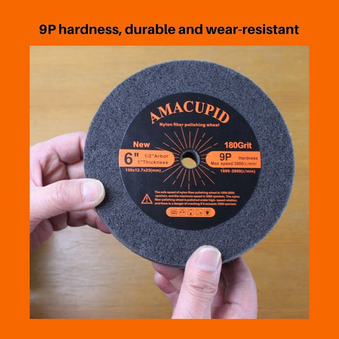 Deburring Wheel, Nylon Fibre Buffing Wheels, 6 Inch 9P Hardness for Bench Grinder Polishing Stainless Steel, 180 Grit,