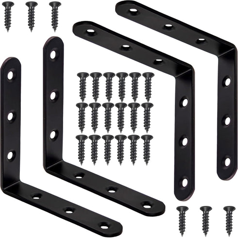 4 Pcs Black L Bracket Corner Braces Stainless Steel 4" x 4"
