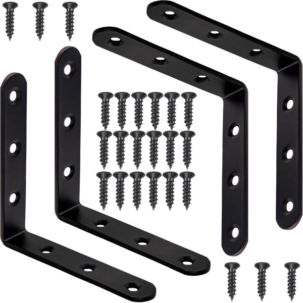 4 Pcs Black L Bracket Corner Braces Stainless Steel 4" x 4"