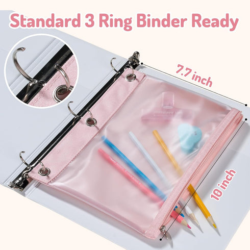 Forvencer Large Capacity Pencil Pouch for 3 Ring Binder with Smooth Zipper & 3 Reinforced Grommets, Green