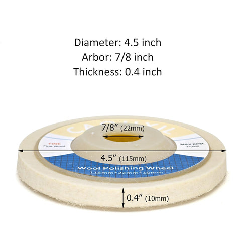 5PCS Wool Polishing Wheel Disc 4.5" x 7/8", Wool Felt Disc Buffing Wheel for Angle Grinder, Polishing Pad for Metal Marble Glass Ceramic, Fine Wool