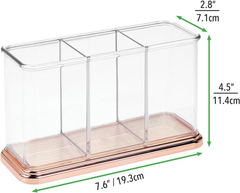 mDesign Plastic Organizer Cup Holder - Divided Storage Organizer for Desks, 3 Sections for Pens, Pencils, Markers,
