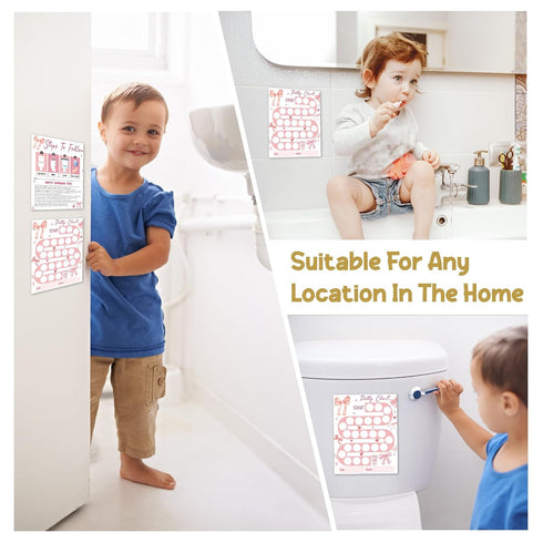 APIILVPQ 10 810" A02 Potty Training Chart with Reward Stickers, Potty Chart for Toddlers Girls, Pink Bow Reward