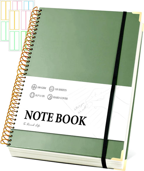 FLYING EAGLE Spiral Notebook, College Ruled 8.5 x 11, 220 Pages, A4 Large Hardcover Journal for Work School, Green with