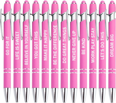 PASISIBICK 12 Pieces Pink Motivational Quotes Snarky Screen Touch Ballpoint Pens, Black Ink, Office Scriptures (Pink)