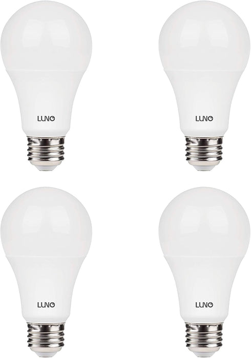 LUNO A19 Dimmable LED Bulb, 11W (75W Equivalent), 1100 Lumens, 5000K Daylight, Medium Base E26, UL & Energy Star, 4-Pack