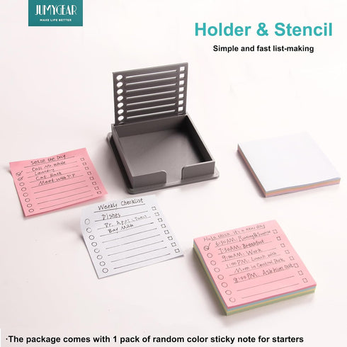 Sticky Note Holder with Stencil, Sticky Note Dispenser Compatible with Post-It Note, Post It Note Template and Organizer for 3x3 Self-Sticky Note Pads(Sticky Notes Contain)