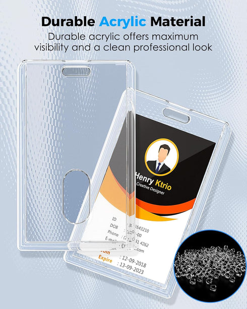 KTRIO 2 Pack Heavy Duty 2-Card Badge Holder, Clear Acrylic ID Card Holder with Easy Access Thumb Hole for Student, Nurse