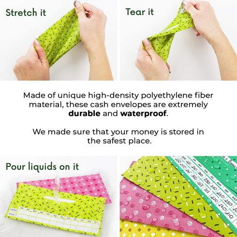 Clever Fox Cash Envelopes for Budgeting System - Tear and Water Resistant, Includes Carry Pouch & 12 Budget Sheets