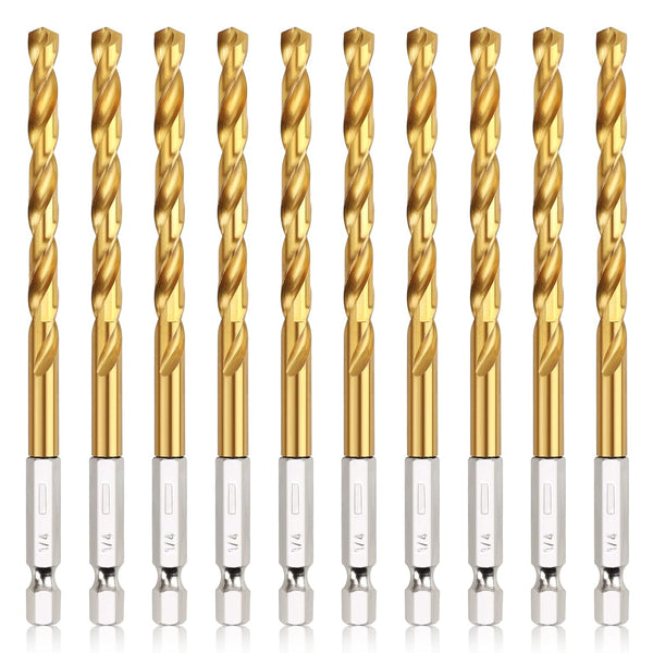COMOWARE Titanium Twist Drill Bit Set - 10 Pcs 1/4" Hex Shank