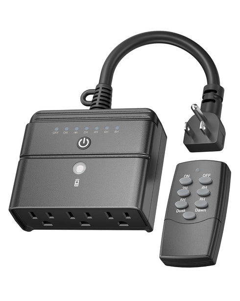 BN-LINK Outdoor Light Timer, Waterproof Plug-in Dusk-to-Dawn Controller with 3 Grounded Outlets