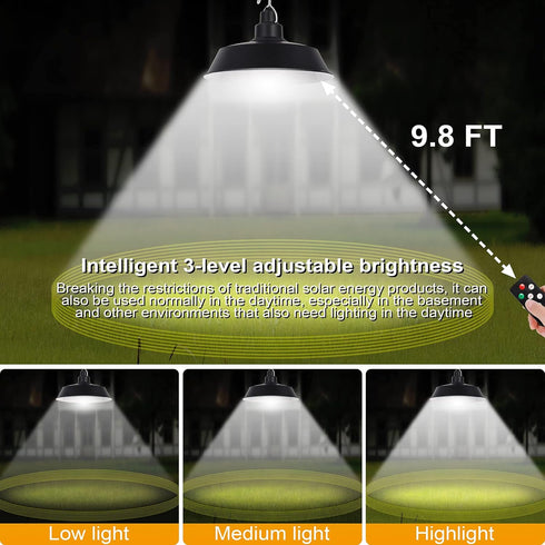 (2 Pack), 16.4ft IP65 Solar Powered LED Pendant Lights with Remote Adjustable Solar Panel and Cord, Waterproof