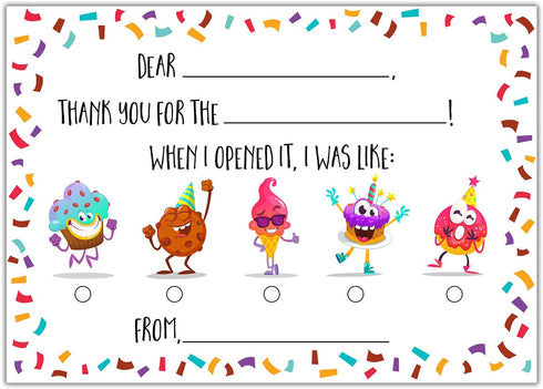 Kids Fill in the Blank Thank You Postcards - 25 Card Set, Fun Gender Neutral Thank You Notes for Boys or Girls