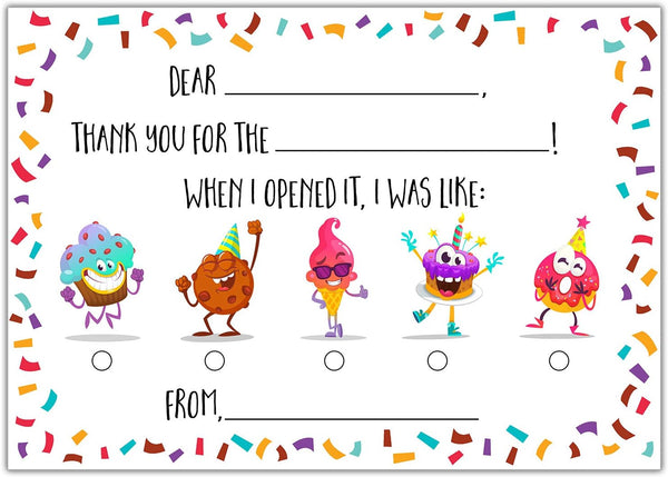 Kids Fill in the Blank Thank You Postcards - 25 Card Set, Fun Gender Neutral Thank You Notes for Boys or Girls