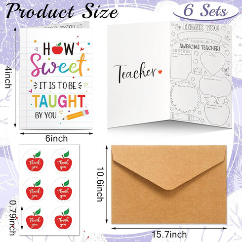 Motiskyy 6 Set Teacher Appreciation Gifts Cards Teacher Gifts Bulk Rainbow Apple Thank You Gift Cards