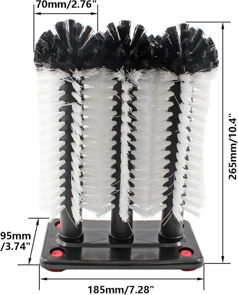 3 Commercial 10.2"x7.3"x3.7" Bonsicoky Long Brush Bar Glass Washer with Suction Base, Brush Cleaner Bristle Brush