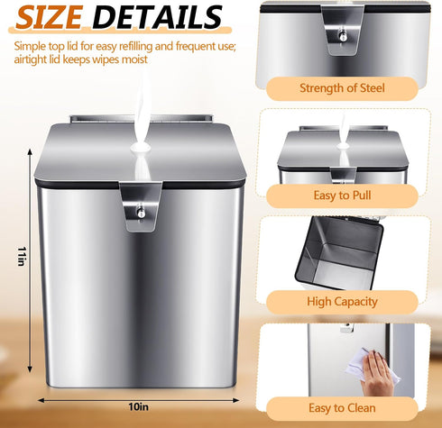 Zonon 11 10'' Commercial Stainless Steel Wall Mount Disinfectant Wipe Dispenser Fits Sanitizing and Disinfecting Wipes