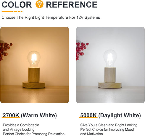 12V Low Voltage LED Light Bulbs, 4W E26 Edison Base, Soft Warm 2700K, 40W Equivalent, 2 Pack for RV Ceiling