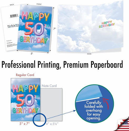 The Best Card Company 50th Happy Birthday Card with Envelope, 50 Year Old Congrats, Not Layered