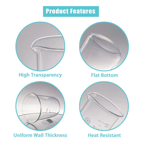 Glass Beakers Set, 50ml 100ml 250ml Lab Glassware with Double Scale, Low Form 3.3 Boro (3pcs)
