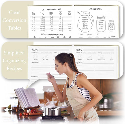 Blank Recipe Book to Write in Your Own Recipes, 8.5" x 11" Holds 140 Recipes (Oat)