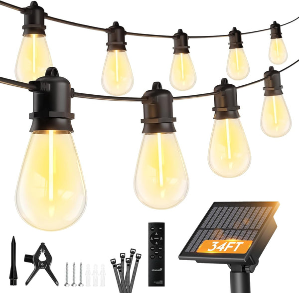 Minetom 34FT Solar String Lights Outdoor Waterproof, 9 LED S14 Shatterproof Bulb,