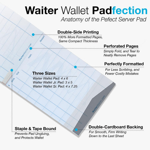 (3" 5") 12 50 Waiter Wallet Jr. Server Order Pads x Guest Check Pads, Sheets Each, Double-Sided, Stapled/Taped