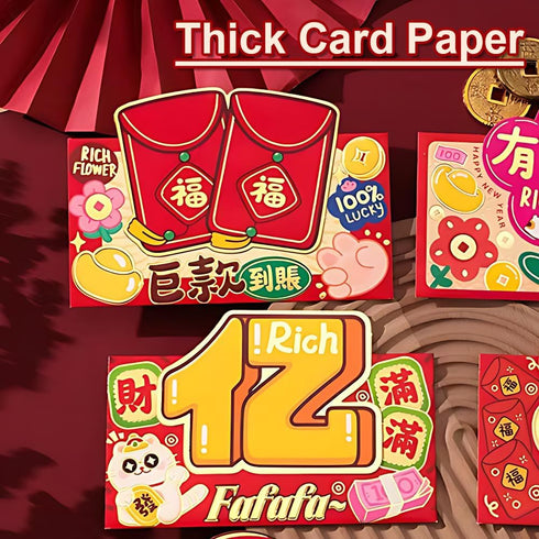 BAIWOVIS 2026-6Pcs Red Envelopes for Chinese New Year Creative Lucky Money Envelope Hongbao of Cute Patterns of Wealth