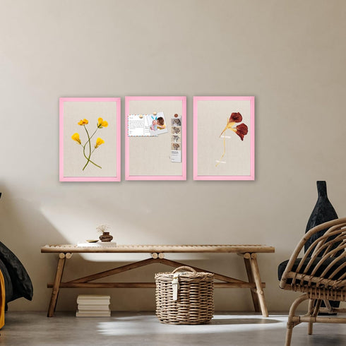 Linen Bulletin Board 10.2"x14.3", Pink Wood Frame, Beige Linen Small Pin Board for Home Kitchen Office Decor (PK-2636)