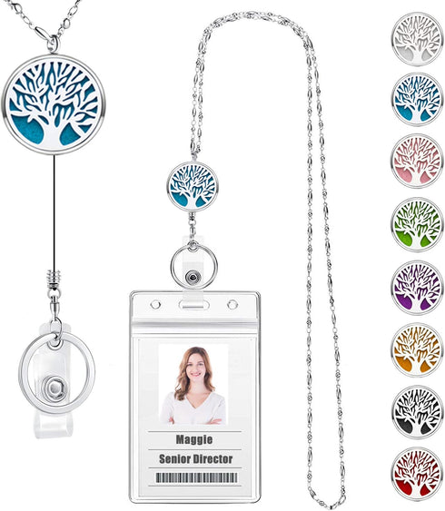 Retractable Lanyard for ID Badges Holder, Badge Reels for Nurses, Diffuser Necklace Lanyards for Women, Silver