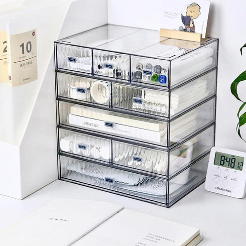 Desk Drawer Organizer, Stackable Plastic Storage for Office Supplies, Clear 2 Compartment Desk Organizer Box