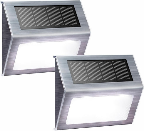 XLUX Solar Powered Lights for Deck Steps, Outdoor Waterproof LED Lamp, White Light 2 Pack
