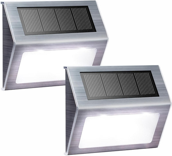XLUX Solar Powered Lights for Deck Steps, Outdoor Waterproof LED Lamp, White Light 2 Pack