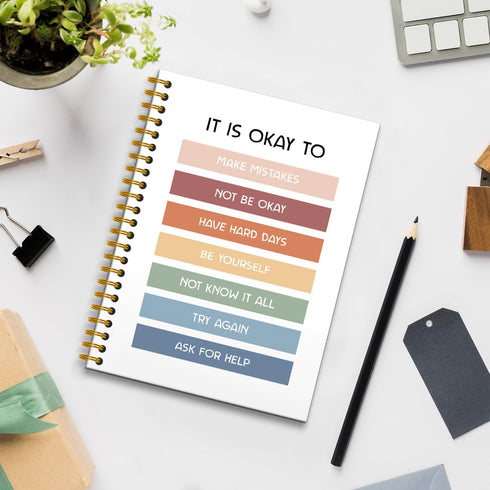 Boho Mental Health Notebooks College Ruled 5.5×8.3,Rainbow Inspirational Spiral Notebooks for Work, Positive Affirmations Spiral Journal,Journal for Teen Girls,160 Pages