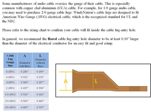 10pcs 4 Gauge 4 AWG x 3/8” Pure Copper Cable Lug Terminal Ring Connectors with Heat Shrink Tubing - by WNI