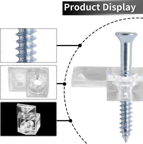 24 Sets of Clear Plastic Mirror Holder Clips Kit with Screws for Fixing Mirror Cabinet Door (9mm)