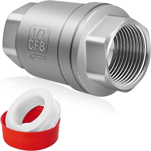 Boltigen 1/2 Inch NPT Thread Stainless Steel Spring Check Valve, Non-Return Horizontal Check Valve for Well, Pump, Tank