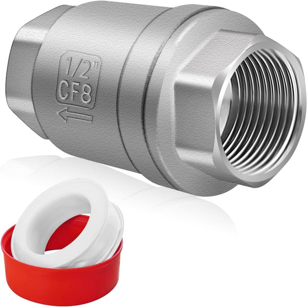 Boltigen 1/2 Inch NPT Thread Stainless Steel Spring Check Valve, Non-Return Horizontal Check Valve for Well, Pump, Tank