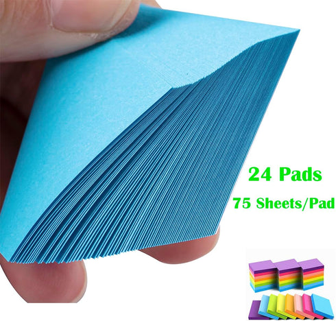 Mini Sticky Notes 1.5x2 Inches, 24 Pack, 75 Sheets/Pad, Bright Colors Self-Stick Pads, 1800 Sheets Total