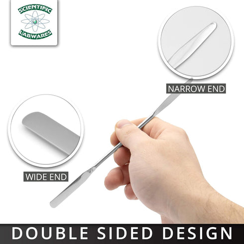 Lab Micro Double Ended Spatula, Round/Tapered Arrow End, Flat Ends, 50mm X 9mm, 7" Length, Stainless Steel