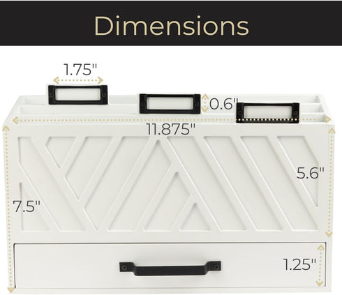 BLU MONACO Mail Organizer for Home, White Wooden Desk Bill Organizer with Drawer for Kitchen Countertop